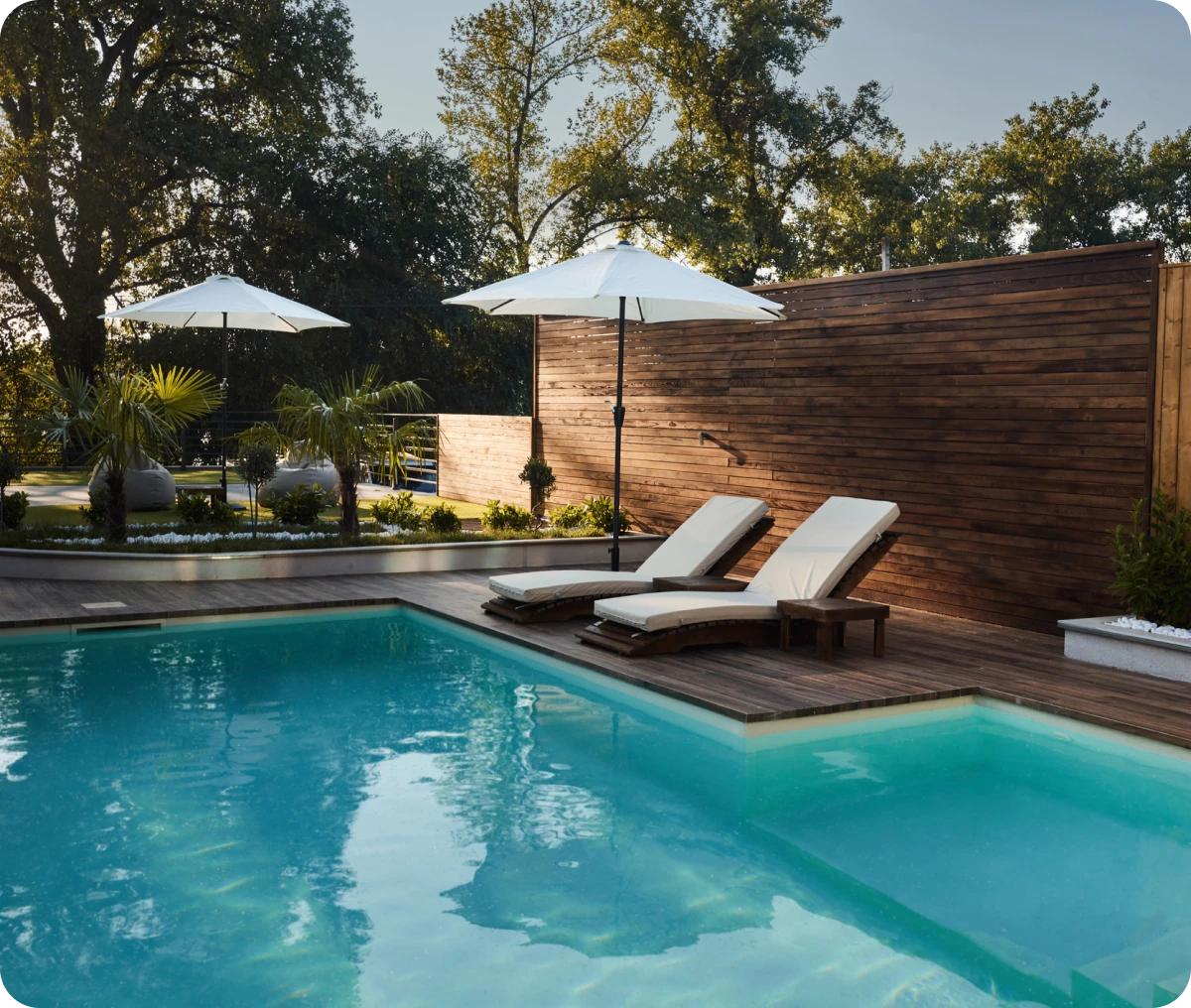 Luxurious pool with wooden deck