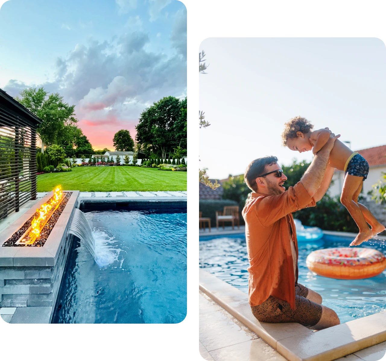 Backyard pool with fire feature